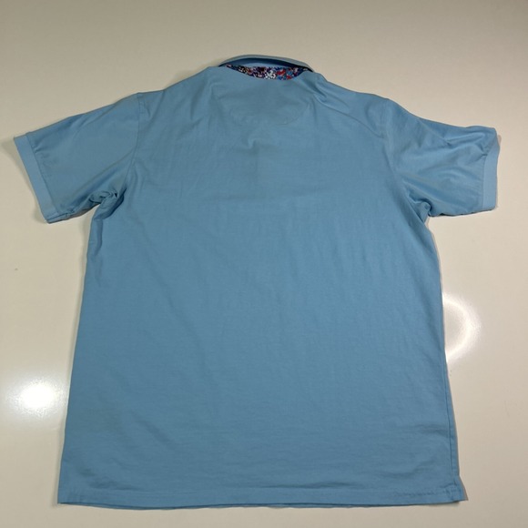 Alex Vando Golf Polo Shirt Men Medium Blue Short Sleeve Floral Athleisure Casual - Picture 5 of 11